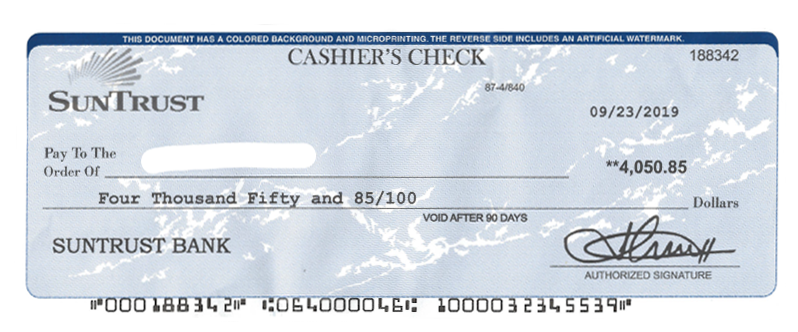Example of a fraudulent check