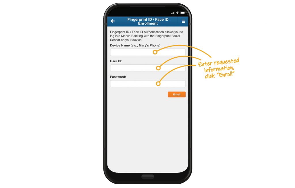 Mobile device showing enrollment screen fields.