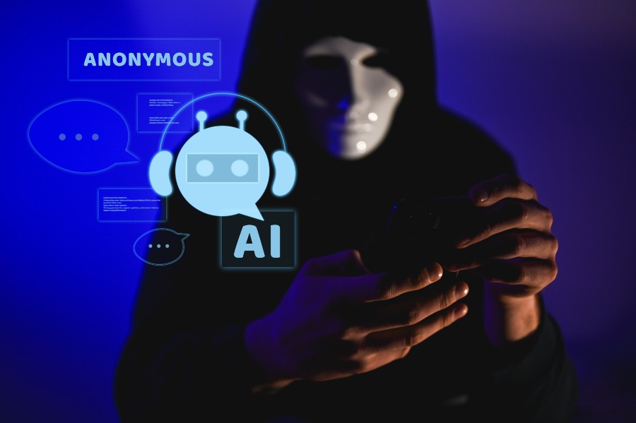 AI-powered cyber risk and online privacy protection illustration